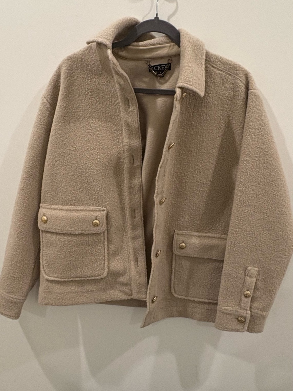 J. Crew Cream Wool-Blend Button Jacket